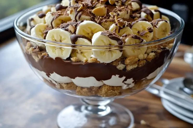 Chocolate Peanut Butter Banana Cream Trifle 🍌🍫🥜