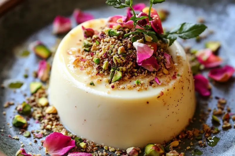 Rosewater Panna Cotta with Pistachio Crumble