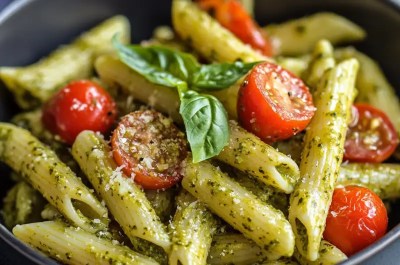 10-Minute Pesto Pasta with Cherry Tomatoes 🍝🍅