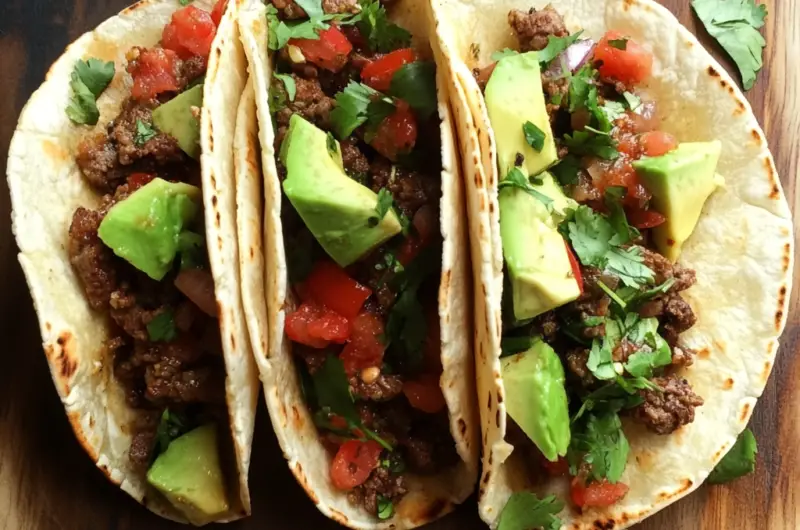 10-Minute Spicy Beef Tacos with Avocado 🌮🔥🥑