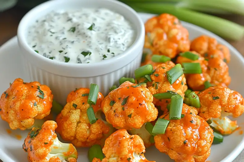 Crispy Buffalo Cauliflower Bites with Creamy Ranch Dip 🌶️🥦