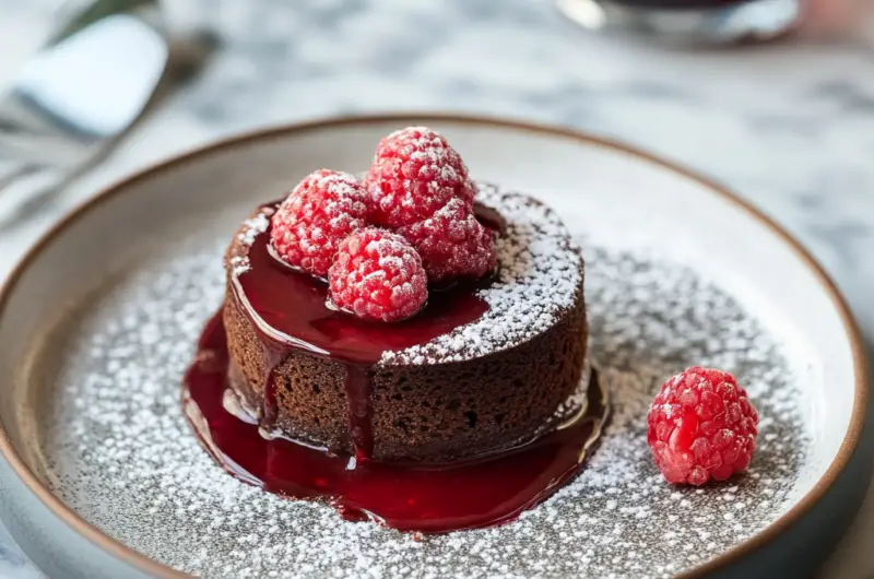 Molten Chocolate Cake with Raspberry Coulis 🍫🍓