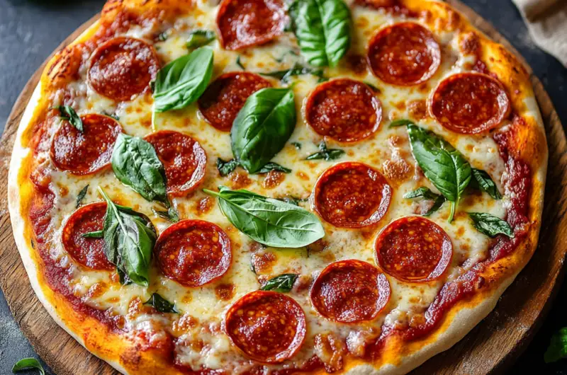 Pepperoni Pizza with Mozzarella and Fresh Basil 🍕🌿