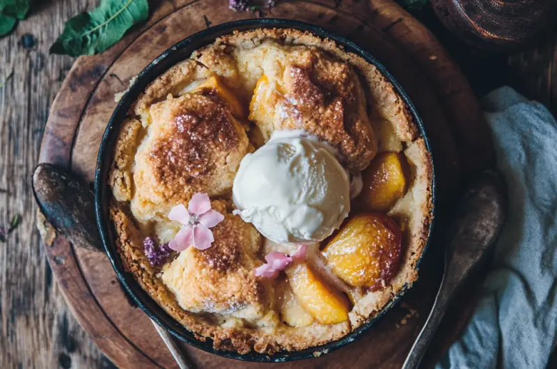 Southern Peach Cobbler with Vanilla Ice Cream