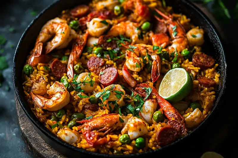 Spanish Paella with Seafood and Chorizo 🦐🦑