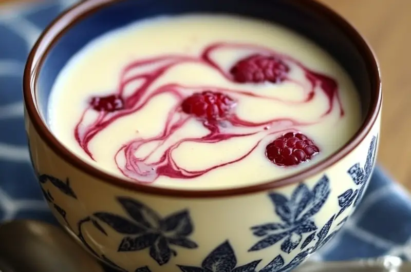 White Chocolate Soup with Raspberry Swirl 🍫🍓